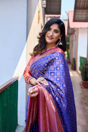 Royal blue color banarasi silk saree with zari weaving work