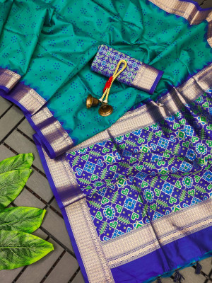 Firoji color tussar silk saree with patola weaving design