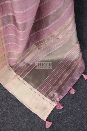 Pink color soft tussar silk saree with zari weaving work