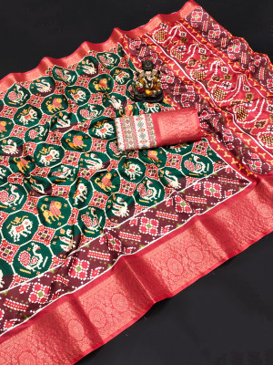 Green color soft patola silk saree with digital printed work