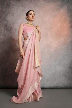 Light pink color mulberry silk saree with zari weaving work