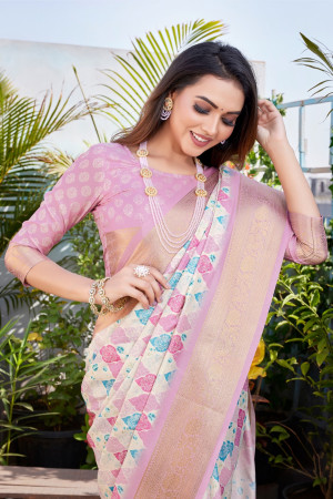 Baby pink color dola silk saree with digital printed work