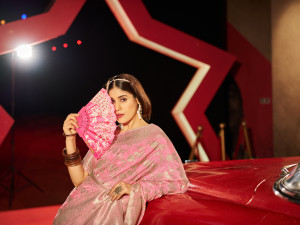 Pink color soft katan silk saree with zari weaving work