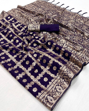 Purple color soft dola silk saree with zari weaving work