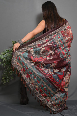 Brown color soft silk saree with digital printed work