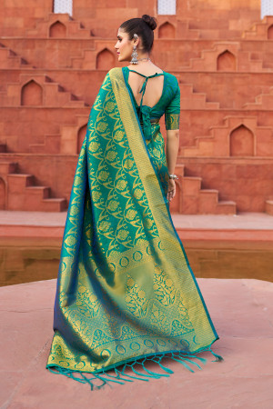 Green color soft silk saree with zari weaving work