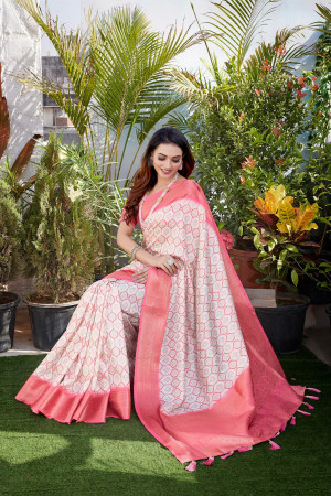 Gajari color dola silk saree with digital printed work