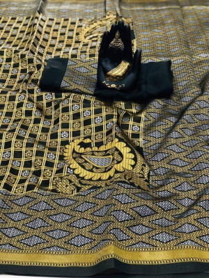 Black color soft kanjivaram silk saree with zari weaving work