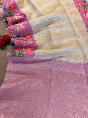 Pink color soft silk saree with pichwai printed work