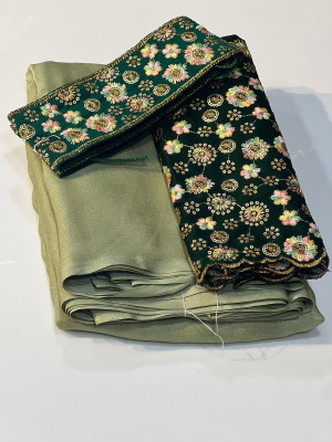 Pista green color chiffon saree with coding embroidery & sequence work blouse