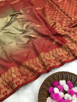 Cream color handloom silk saree with golden zari weaving work