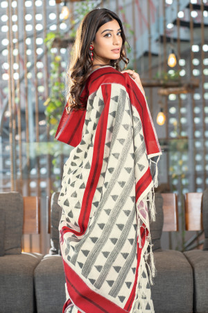 Red color soft handloom cotton saree with woven design