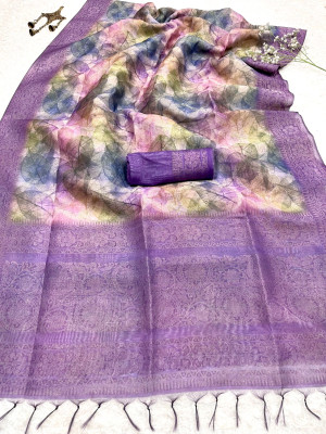 Lavender color chanderi silk saree with zari weaving work