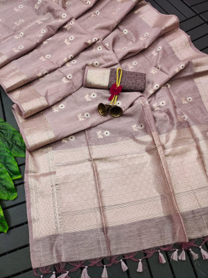Dusty pink color soft linen silk saree with zari weaving work