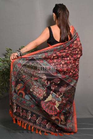 Brown color soft silk saree with digital printed work