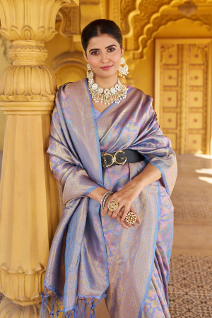 Lavender color soft silk saree with zari weaving work