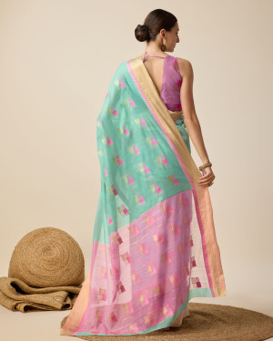 Sky blue color cotton silk saree with weaving work