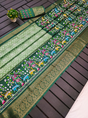 Pista green color dola silk saree with digital kalamkari printed work