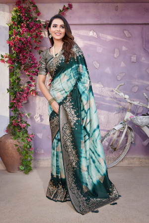 Rama green color viscose silk saree with zari weaving work