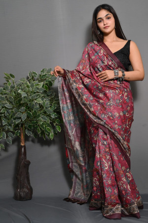 Magenta color soft silk saree with digital printed work