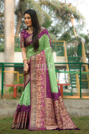 Multi color bandhej silk saree with zari weaving work