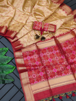 Off white color tussar silk saree with weaving work