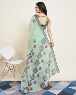 Pista green color soft cotton saree with printed work