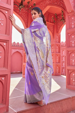 Lavender color soft cotton saree with woven design