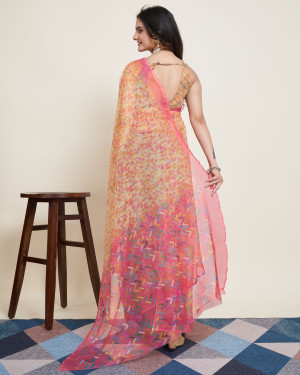 Peach color soft organza silk saree with printed work