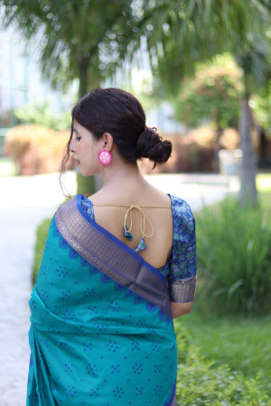 Firoji color tussar silk saree with patola weaving design