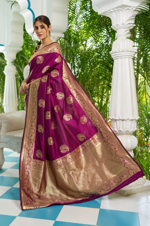 Wine  color soft silk saree with zari weaving work