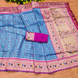Firoji color patola silk saree with zari weaving work