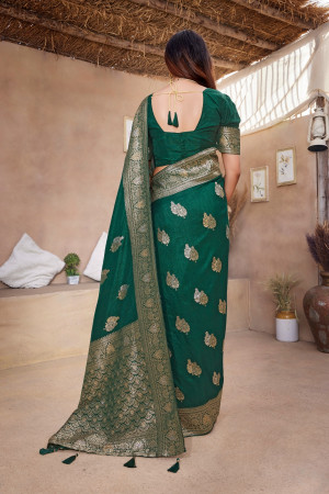Green color viscose silk saree with zari weaving work