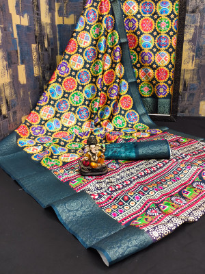 Firoji color dola silk saree with rangeen patola design & digital printed work
