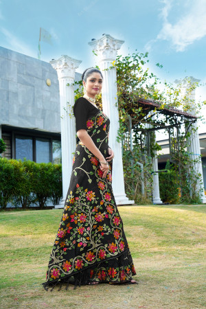 Black color soft jamdani cotton saree with woven design