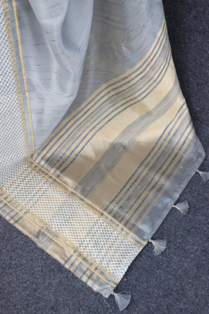Gray color tussar silk saree with zari weaving work
