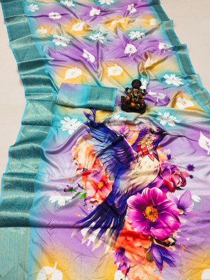 Multi color soft dola silk saree with digital printed work