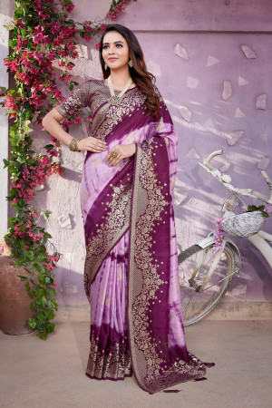 Purple color viscose silk saree with zari weaving work