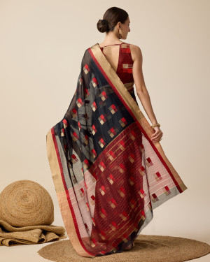 Black color cotton silk saree with weaving work
