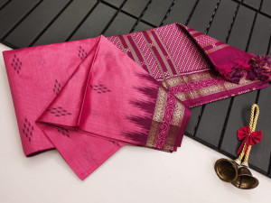 Pink color soft tussar silk saree with weaving temple border
