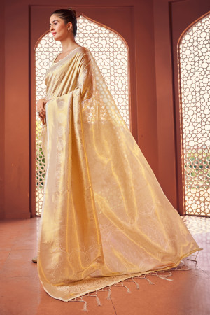 Off white color soft silk saree with zari weaving work