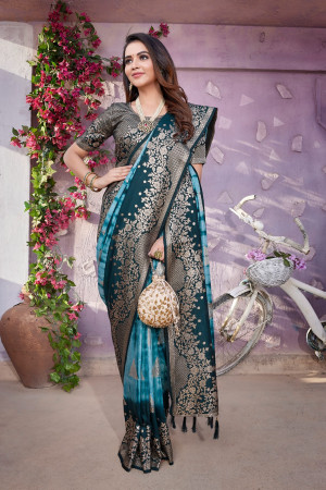 Firoji color viscose silk saree with zari weaving work