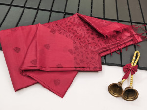 Red color khadi raw silk saree with jamdani weaving border