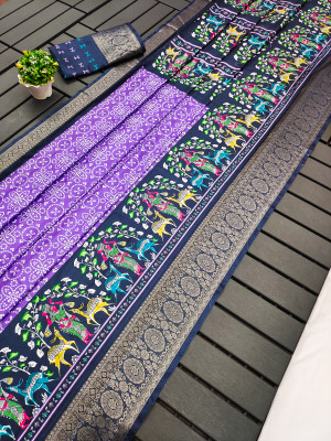 Lavender color dola silk saree with digital kalamkari printed work