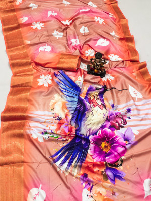 Peach color soft dola silk saree with digital printed work