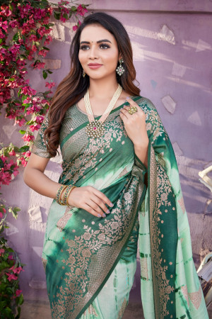 Sea green color viscose silk saree with zari weaving work