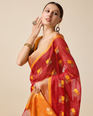Red color cotton silk saree with weaving work