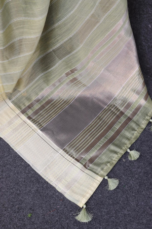 Light yellow color soft tussar silk saree with zari weaving work