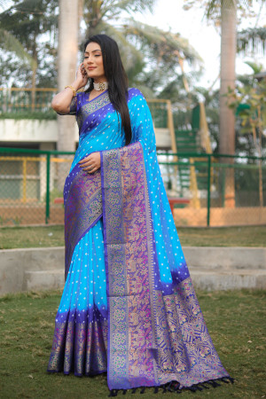Multi color bandhej silk saree with zari weaving work