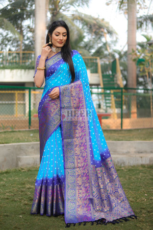 Multi color bandhej silk saree with zari weaving work